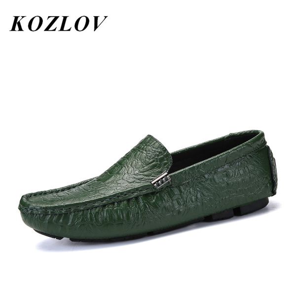 

kozlov big size italian mens loafers crocodile shoes leather designer fashion dress shoes men casual driving, Black