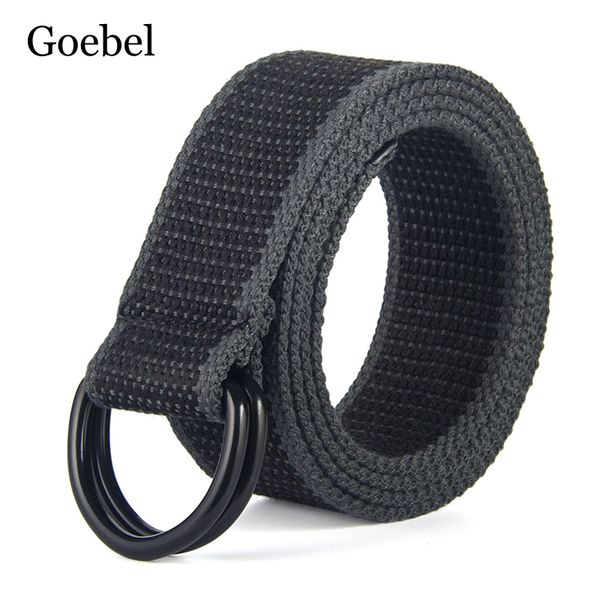 

new belt canvas mens youth canvas double ring buckle simple wild denim belt fashion men women, Black;brown