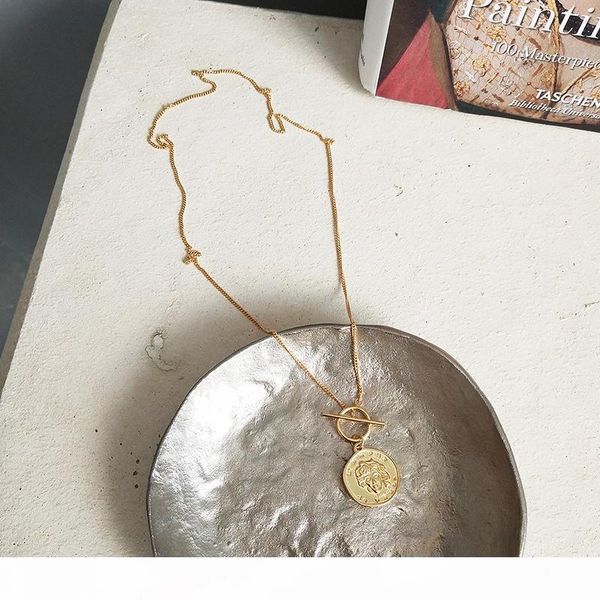 

gold color portrait coin pendant necklaces 925 sterling sliver bar circle choker statement layered necklace gifts, Silver