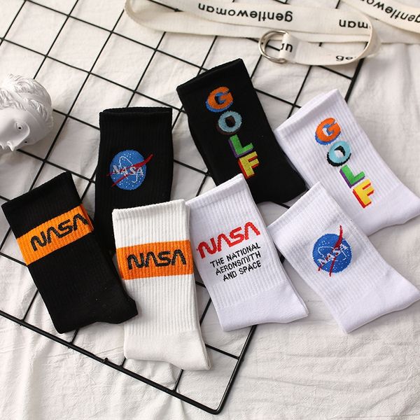 

golf elegant nasa nasa letters street stockings basketball sockscotton mid-calf socks street basketball socks fashion, Black
