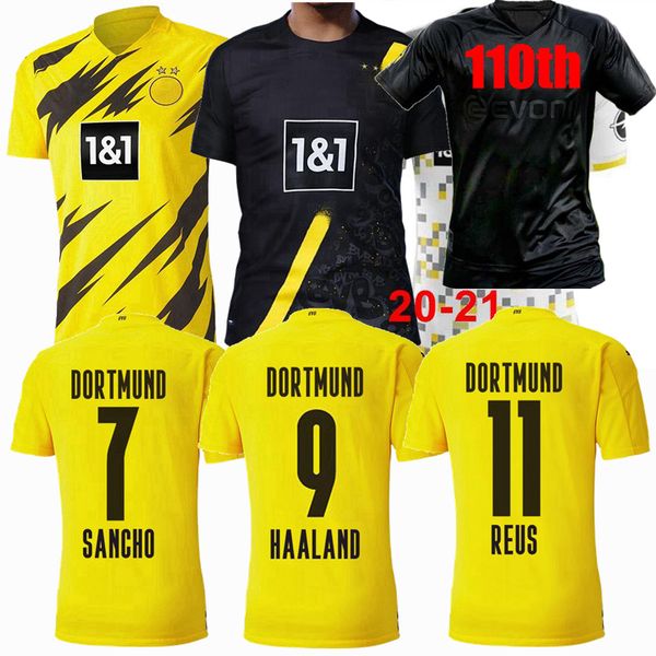 

dortmund haaland 2020 2021 borussia soccer jersey 20 21 football shirts 110th sancho reus brandt emre can maillot de foot s-4xl, Black;yellow