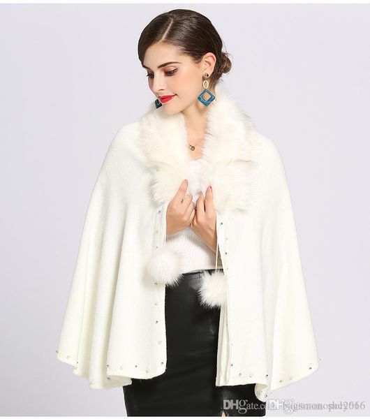 

womens winter r new artificial fox fur shawl cloak winter ladies warm fashion shawl cloak trend wild shawl coat quality assurance, Black