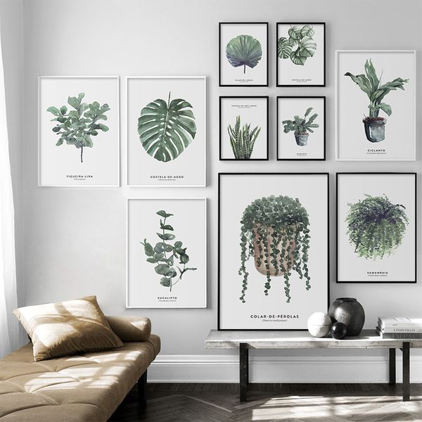 

watercolor leaves wall art canvas painting green style plant nordic posters and prints decorative picture modern home decoration