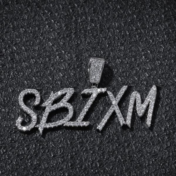 

hip hop brush font custom letter pendant necklace iced out cubic zircon charm jewelry for men women, Silver