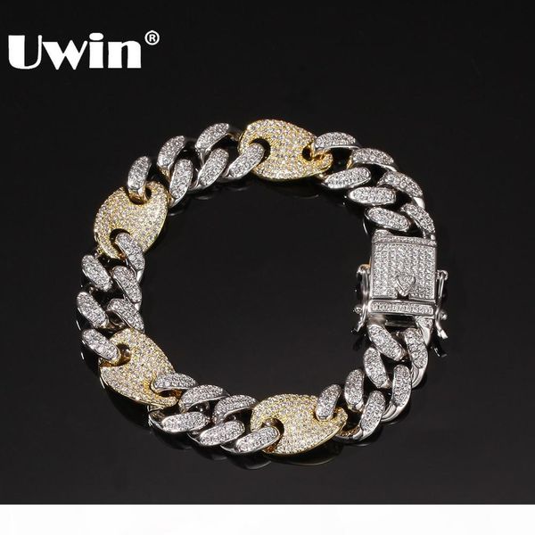 

uwin мода кубинский ссылки mens смешанный цвет браслета 12мм luxury micro pave установка hiphop браслетов ювелирных изделий перевозка груза, Golden;silver