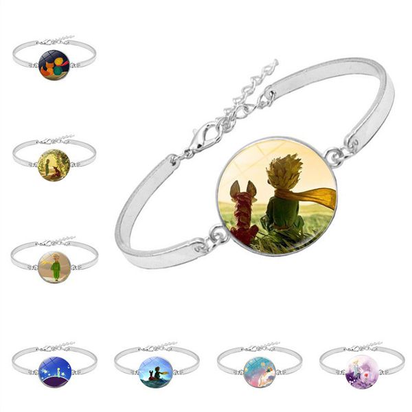 

le petit prince b-612 planet glass cabochon bracelet banlge with the little prince rose pattern bracelet jewelry, Red;blue