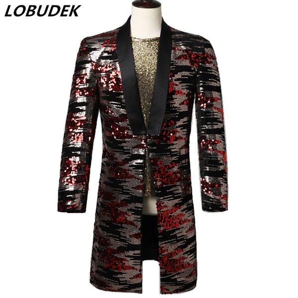 Erkekler Rock Band Punk Style Blazer Pulinler Uzun Ceket Erkek Şarkıcı Host Glitter Sahne Performans Giysileri Yıldız Konseri Gece Kulübü Kostüm S-3XL