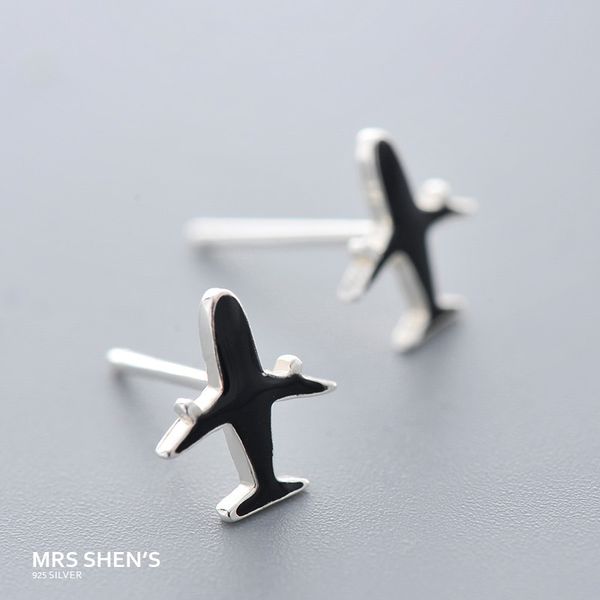 

925 sterling silver stud earrings cool creative aircraft modeling ear jewelry simple and versatile korean-style student jewelry, Golden