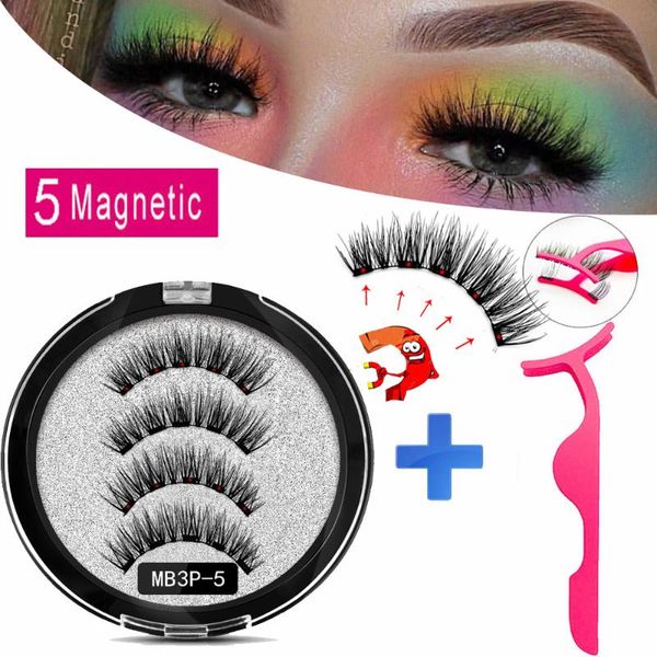 

mb1p-6p new 2 pairs 5 magnetic eyelashes faux cils magnetique natural false lashes thick mink eyelashes with 3d magnet round box