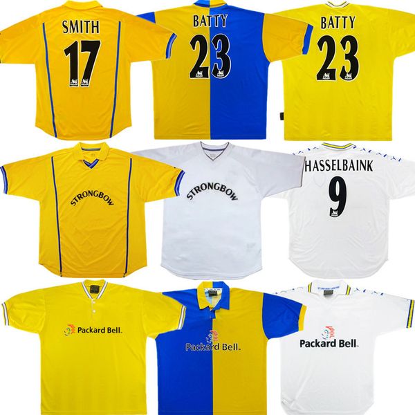 

2000 01 retro leeds hasselbaink soccer jersey 1977 78 96 97 98 99 smith kewell hopkin united classic ancient football shirt, Black;yellow