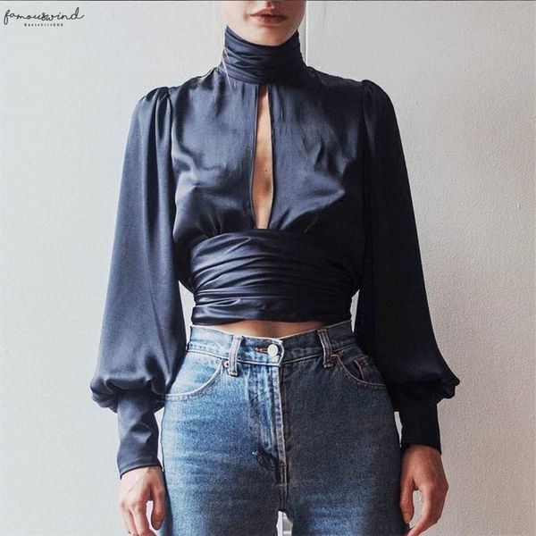 

2020 new fashion women autumn solid color long sleeve ladies loose blouse backless new, White