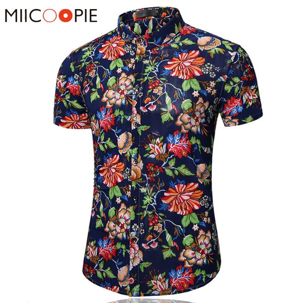 

пляж высокого качества рубашки мужчины летние каникулы с коротким рукавом camisas para hombre mens эластичность цветочные printed гавайке 6x, White;black