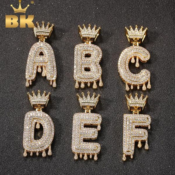

the bling king drip crown letters name necklace iced out cubic zirconia 26 english bubble initial letters pendant jewelry gifts, Silver