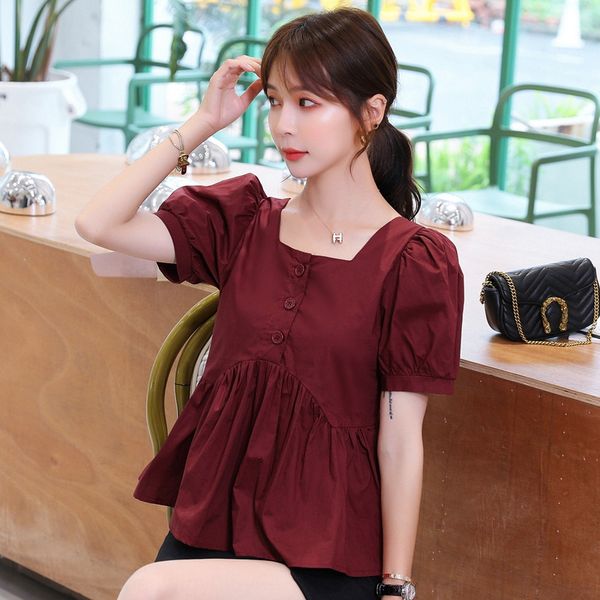 

women's bubble sleeve 2020 summer shirt new korean style backless design niche shirt, White