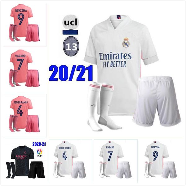 

взрослый комплект 2020 2021 реал футбол джерси униформы 20/21 sergio ramos опасность бензем модрич camiseta де футбол футбол рубашка набор, Black
