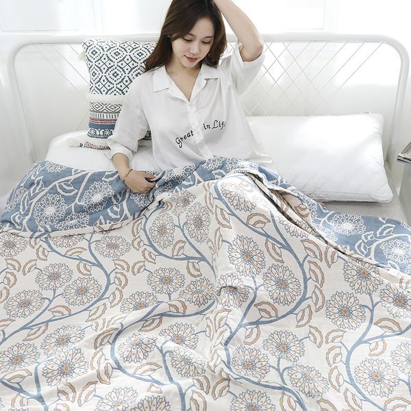 

cotton gauze flower blanket student bed quilt travel airplane hiking plaid covering kids toddler comforter dropshopping