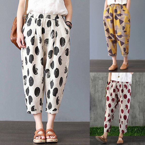 

women's retro harlan pants loose old nine pants, Black;white