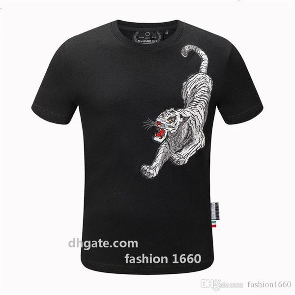 

2020 summer men tshirt skulls rhinestones t shirts modal cotton o neck short sleeve slim tee shirt a3, White;black