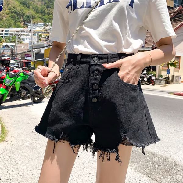 

2020 new plus size 5xl women's denim shorts wide leg summer casual loose high waisted jean shorts black jeans for women, Blue