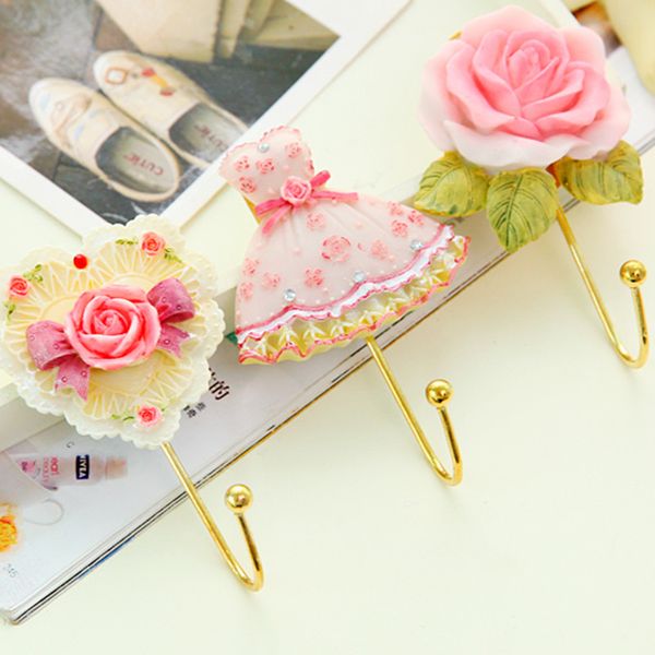 

rose flower shape resin sticky hook towel key bag holder hanger organized storage rack home decor wall shelf