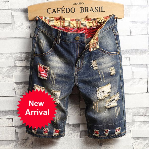

новое лето мужские holes denim шорты мода мужчины денима джинсы тонкий прямые брюки мужские trend стилист брюки en37a, Blue