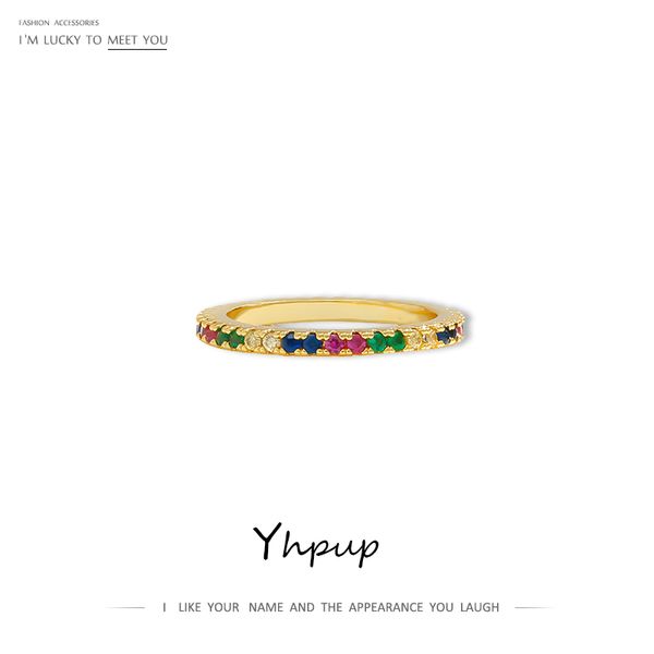 

yhpup fashion minimalist colorful copper rings rainbow jewelry for female party wedding gift statement accessories gift new, Golden;silver