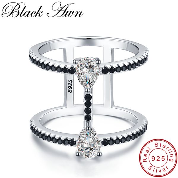 

black awn] 925 sterling silver jewelry engagement rings for women female bijoux hollow finger ring silver 925 jewelry g065, Golden;silver