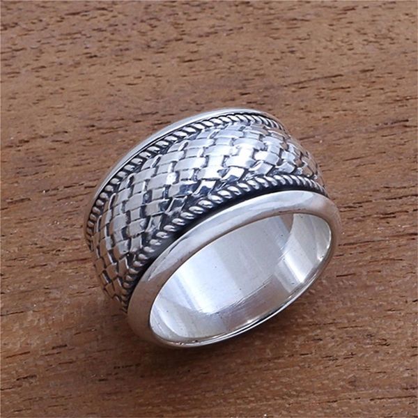 

fashion 925 sterling silver bamboo strip pattern ring women retro striped silver ring jewelry