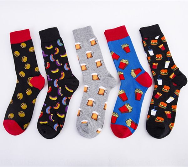 

new food creative pattern men's large size casual trendy cotton cotton socks socks, Pink;yellow
