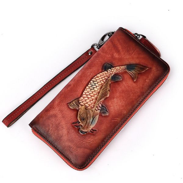 

real cowhide women clutch purse id/credit cards zipper brush bag female handy bag genuine leather wrist long wallet, Red;black