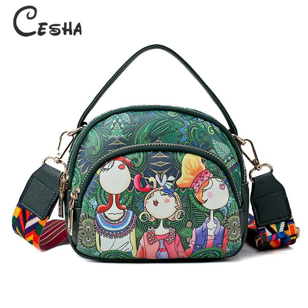 

cesha highly recommended forest series cartoon printing pattern women's shoulder bag pu colorful strap handbag