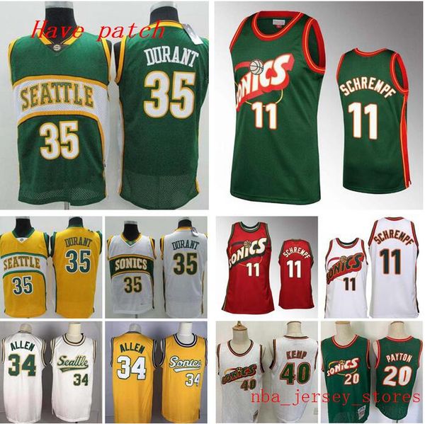 

men's basketball seattle supersonics 35 durant 11 schrempf 20 payton 34 allen 40 kemp retro home swingman jersey 04, Black;red