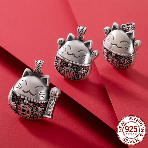 

chains lovely lucky cats necklaces no chain real 999 sterling silver animals thai kitty pendants ethnic pets cat fashion jewelry