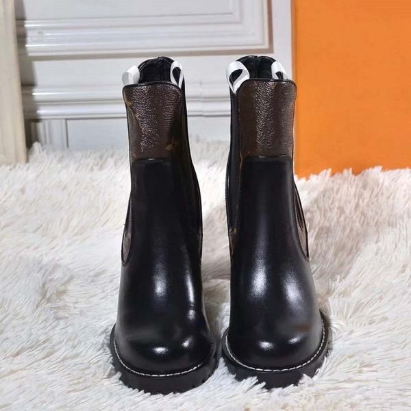 

fashion color matching round head women long boots female martin casual wild non-slip leather designer women's boots bag04 s36, Black