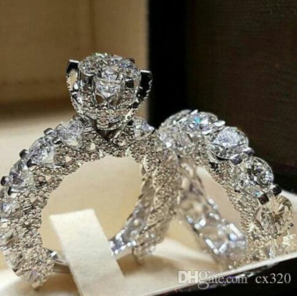 

elegant zircon ring jewelry silver color engagement wedding ring set for women