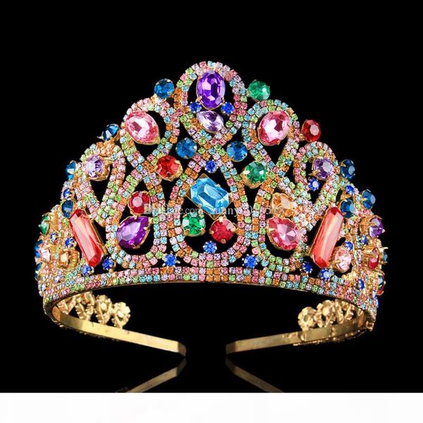 

new designer bridal tiara crown luxury colorful zircon crystal pageant beauty party crown 18k gold plated hair jewelry wedding tiaras, Slivery;golden