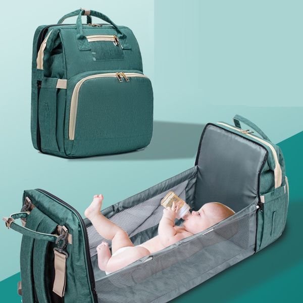 

usb cable folding baby bed diaper bag large capacity multi-function backpack bed out mother and baby bag shoulder stroller