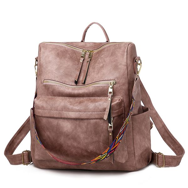

hgcbb 18l vintage women leather backpack 2020 classic travel backpacks bag for women bagpack black back pack pink brown gray new