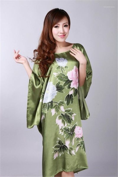 

summer cool flora sleepwear traditional chinese women silk rayon robe womens fashion o neck sleepshirts womens, Black;red