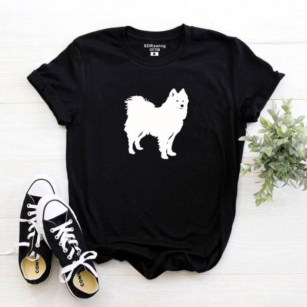 

harajukufunny cute samoyed print harajuku cotton t shirt for women dog lover graphic tees summer hipster plus size, White