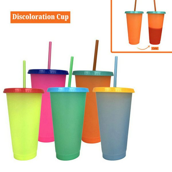 

пластиковые волшебная чашка температура изменены цвета кружки холодной воды изменение цвета чашки кофе бутылки для воды с соломка набор 24oz