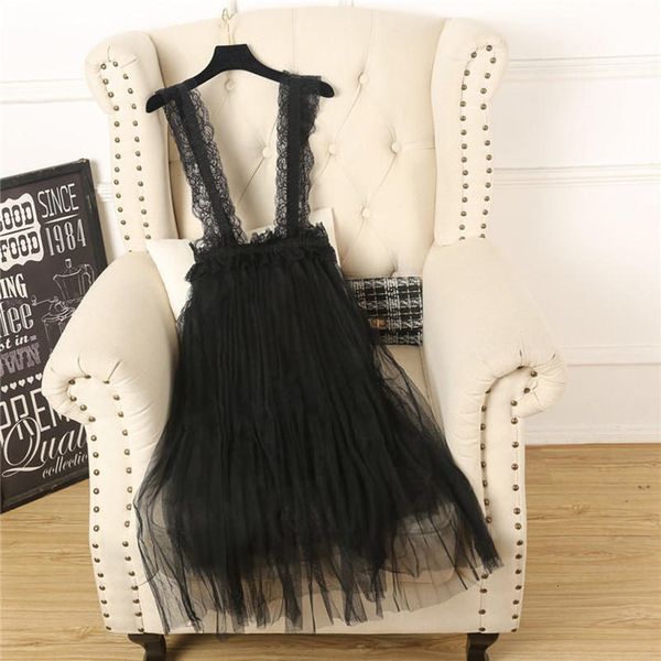 

tulle skirts womens casual high waist elastic waist with shoulder straps pleated skirt suspender pencil skirt faldas mujer q2298, Black
