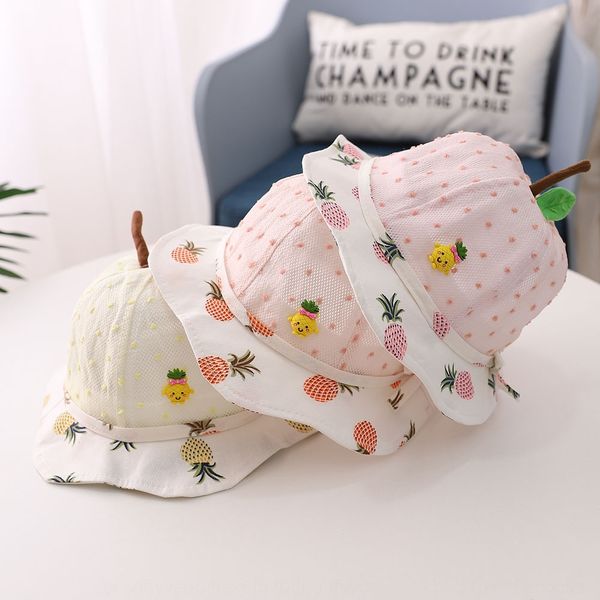 

bida children's bucket bucket pineapple fisherman pineapple printed net cute boy sun hat female baby fisherman hat new style, Yellow