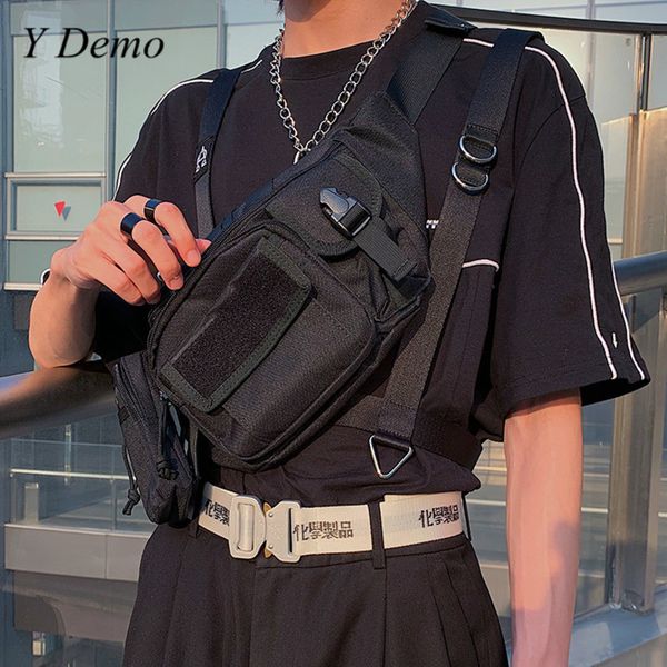 

streetwear hiphop casual pockets buckle chest bag, Black;brown