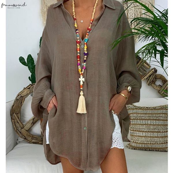 

5xl plus size cotton linen shirt long sleeve white tunic cardigan casual loose button turn down collar blouses shirts