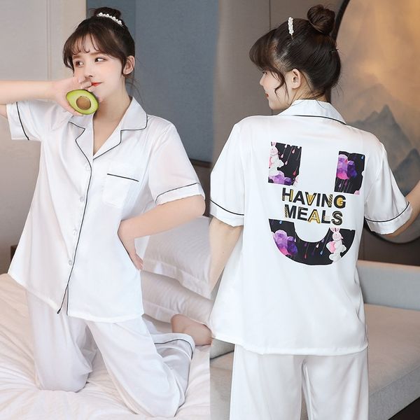 

pajamas women's ice silk thin short-sleeved trousers two-piece set clothes home furnishing clothing online celebrity ins home clothes, Blue;red