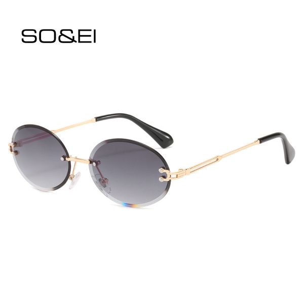

sunglasses so&ei vintage oval rimless gradient women brand designer small round fashion eyewear female sun glasses shades uv400, White;black
