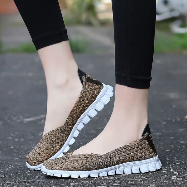 

2020 new women shoes summer casual flats breathable female sneakers woven walking shoes slip on ladies loafers handmade, Black