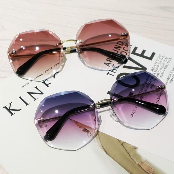 

classic rimless sunglasses polygon trimming ms. gradient sunglasses glasses big face significant leptin yen, White;black
