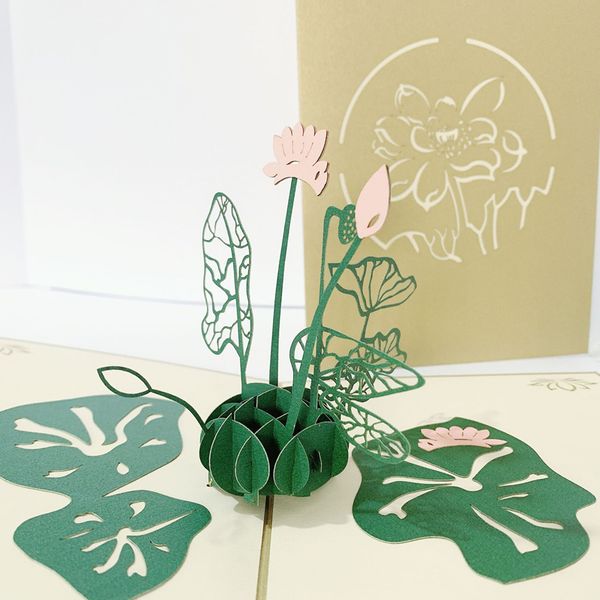 

3d китайского vintage style пригласительных карт hollow laser cut лотос design birthday party фестиваль приглашение поставка, Black